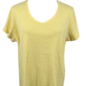 St. Johns Bay Womens XL T-Shirt Yellow V-Neck Short Sleeve Cotton Essential Tee